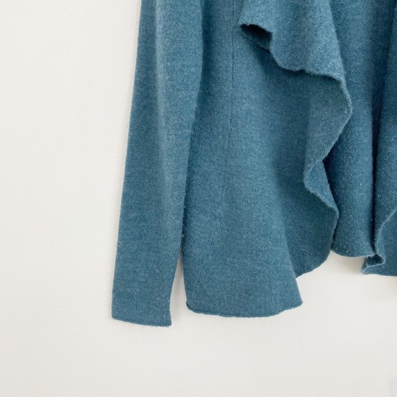 Eileen Fisher Merino Wool Teal Draped Open Front Long Sleeves Sweater Cardigan S - Picture 5 of 16